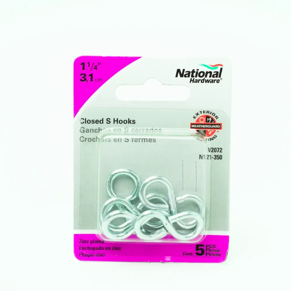 Gancho Cerrado En "S" Galvanizado National 1.1/4Plg 4-Piezas 