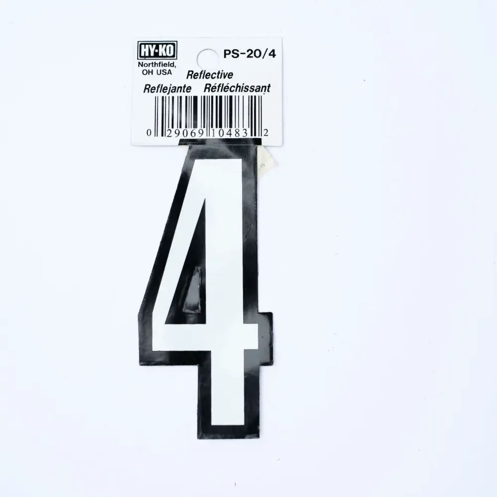 Numero Adhesivo #4 Plastico Reflectante Hy-Ko 3.1/4-Plg