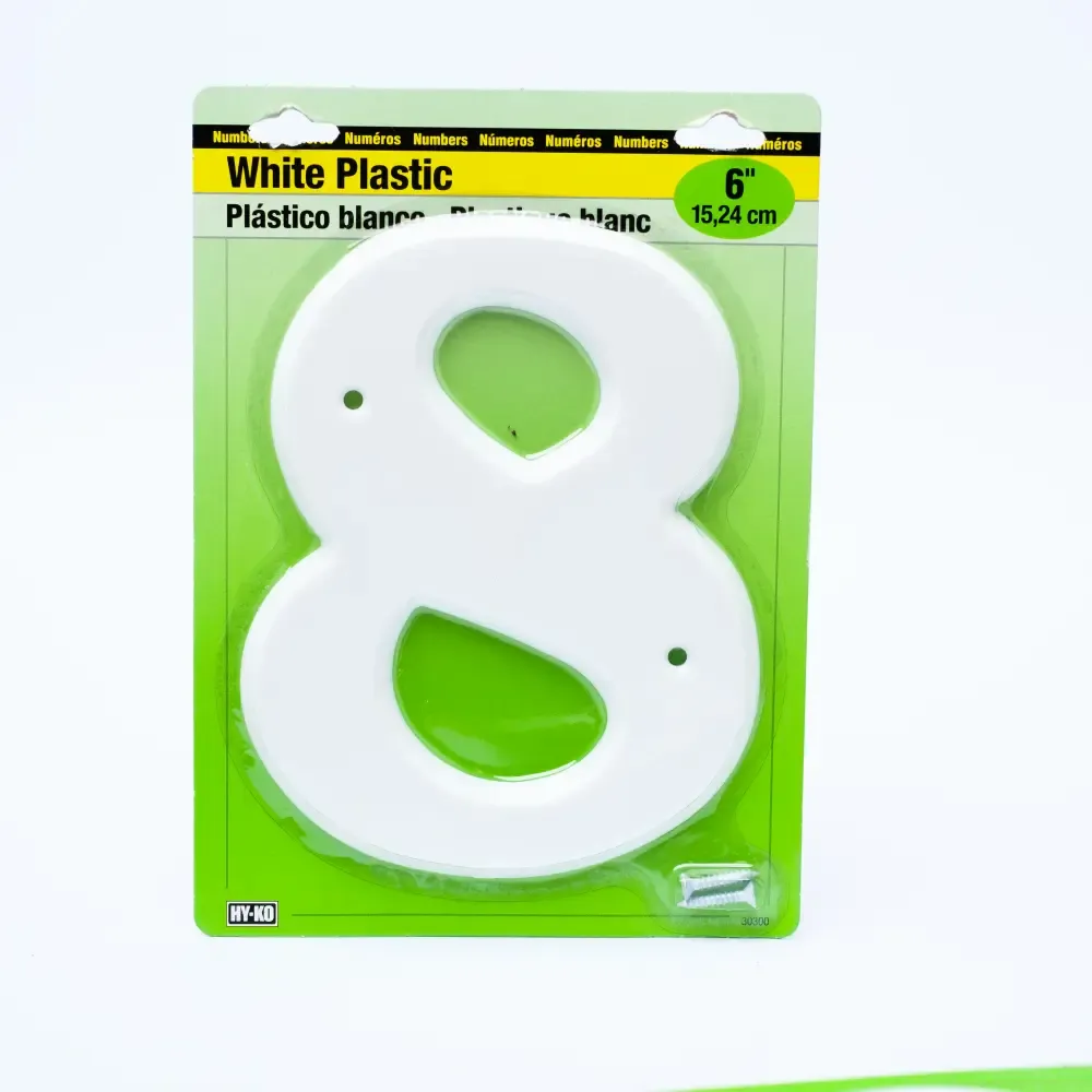 Numero Adhesivo #8 Plastico Blanco Atornillable Hy-Ko 6-Plg