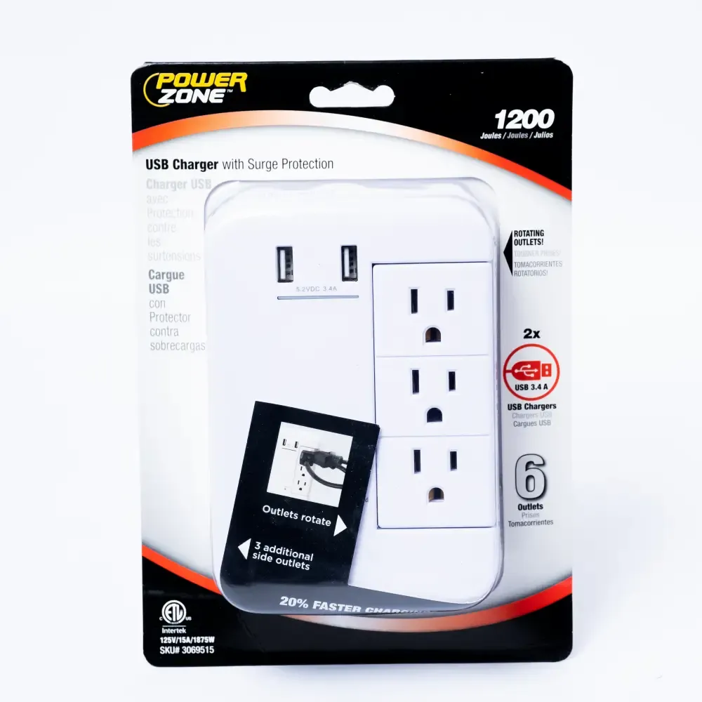 Protector Blanco 6-Salida Y 2-Puerto Usb Power Zone 3.4Amp 1200Jlt