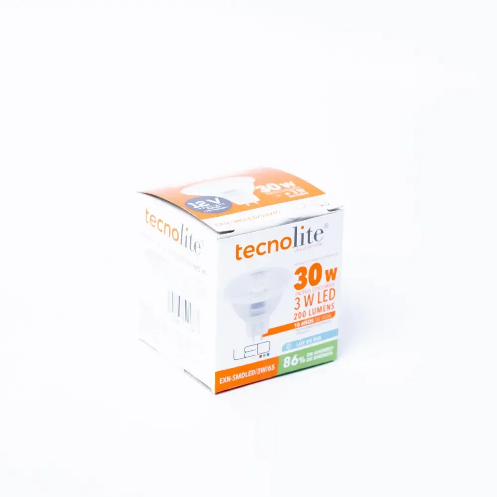 Bombillo Led Luz Calida 2-Pines Tecnolite 12V Mr16 3W 200.Lumines 3000K