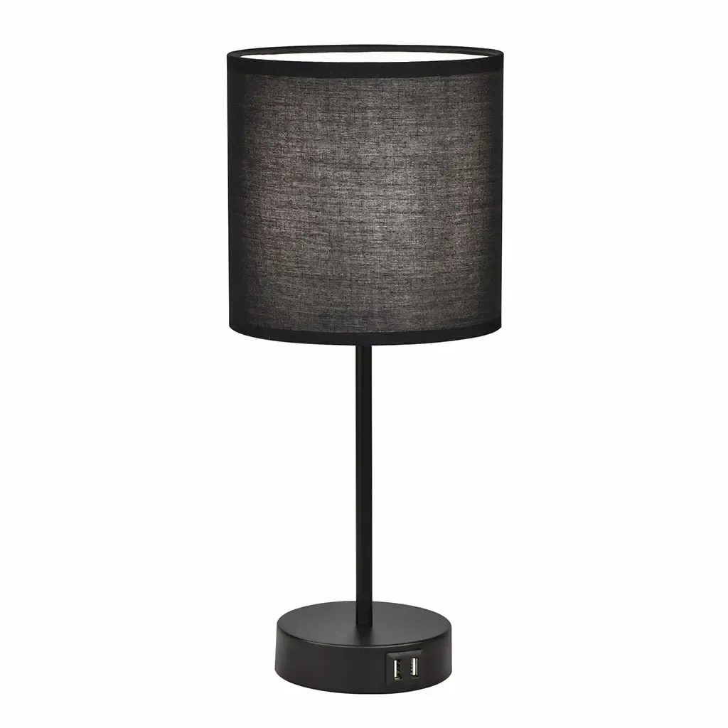 LAMPARA DE MESA 18X18X42CM CON PUERTO USB NEGRO 