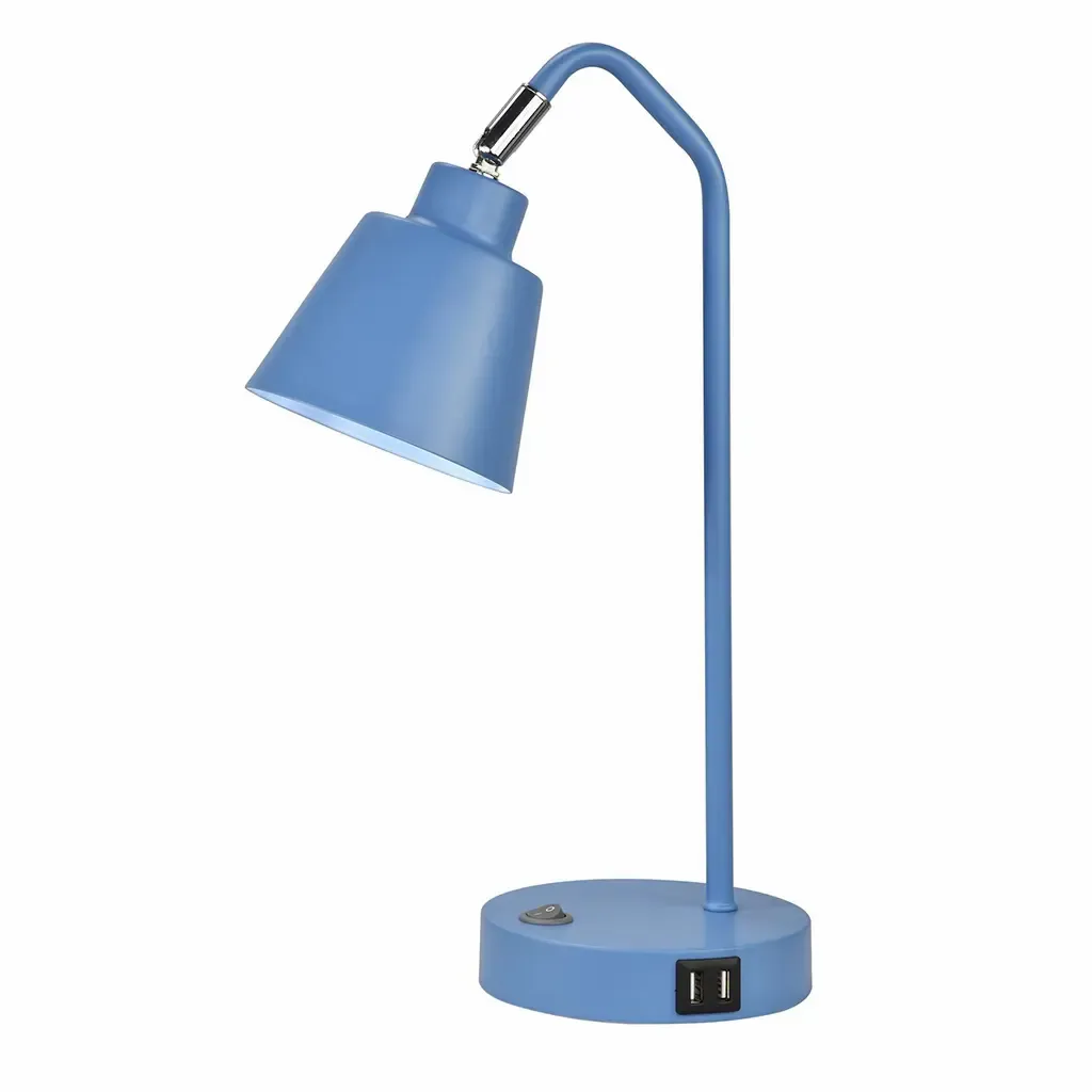 LAMPARA DE MESA 19.5X14X40.5CM CON PUERTO USB AZUL 