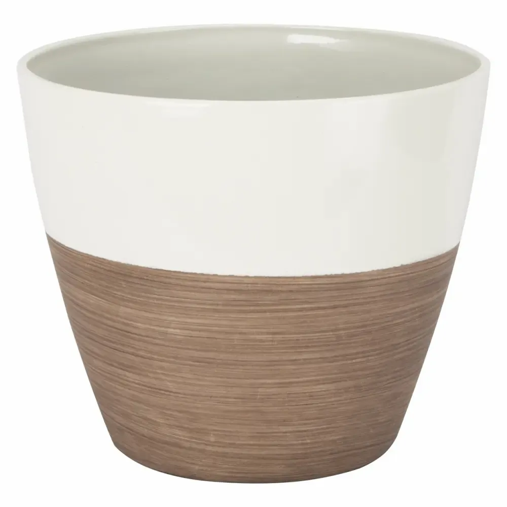 Macetera Redonda De Resina Marfil-Madera Landscapers 8 Plg