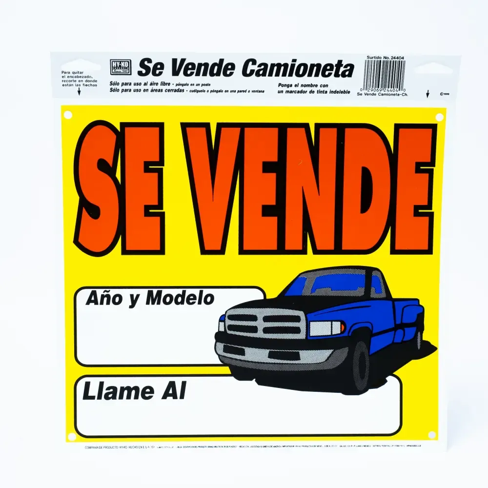 Rotulo Plastico "Se Vende-Camioneta" Hy-Ko 12.3/4X13-Plg