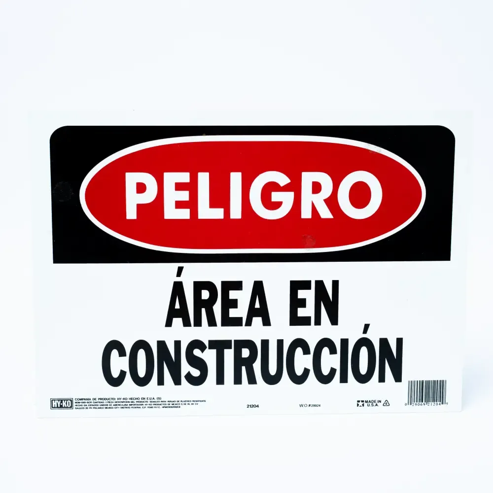 Rotulo Plastico "Peligro Área En Construcción" Hy-Ko 10X14-Plg 