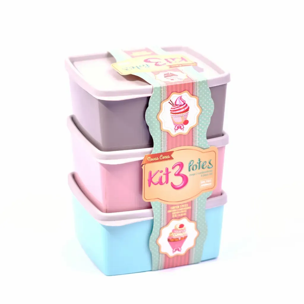 Juego Recipiente Plastico Color Surtido Con Tapa Plasvale 3-Piezas 0.5-Lts