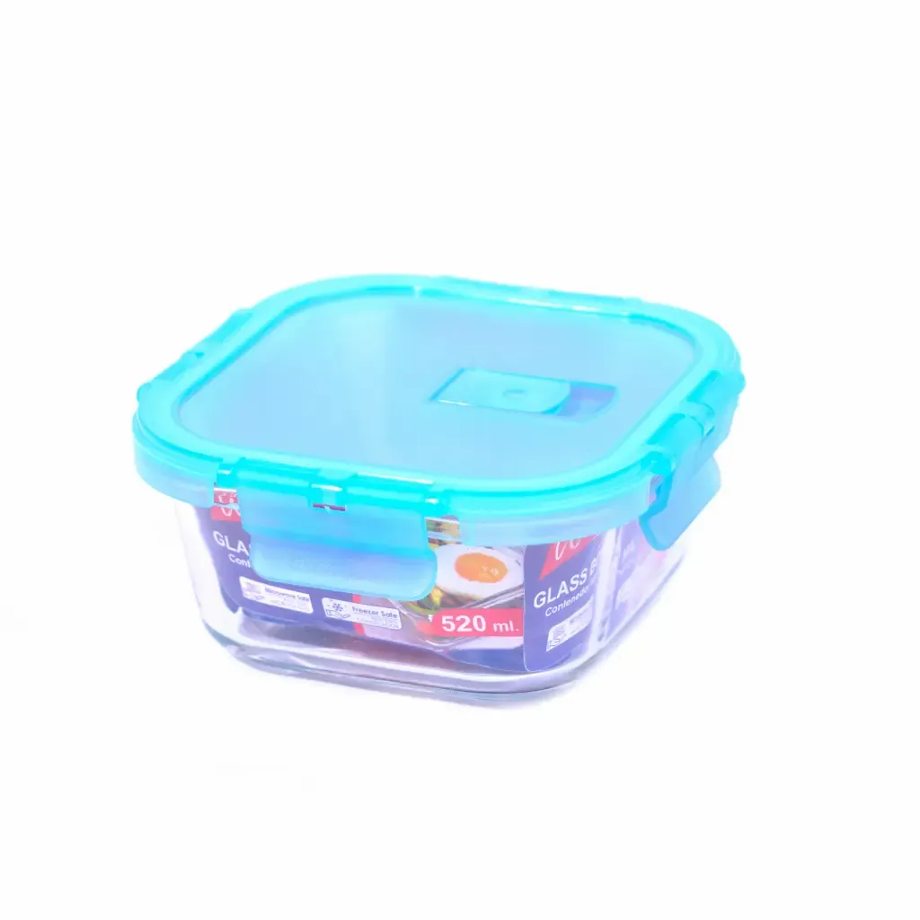 Recipiente Vidrio Transparente Con Tapa Azul Para Alimentos Windrose 520Ml