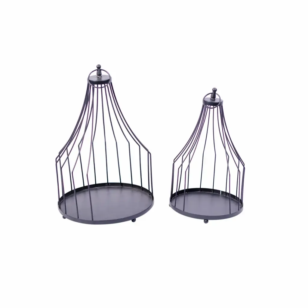 Juego De Linterna Metalica Negra Tipo Jaula Concept 2-Piezas
