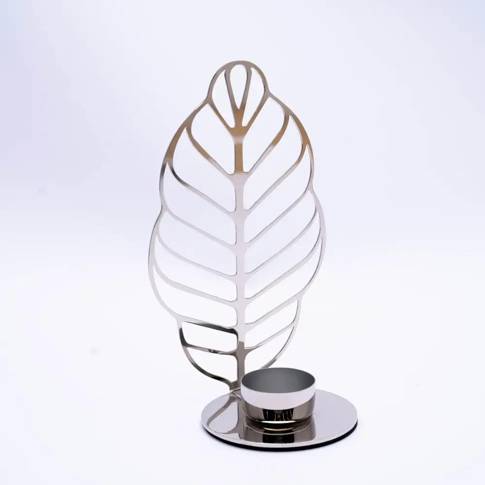 Candelero Cromado Diseño Hoja Portavela Concepts