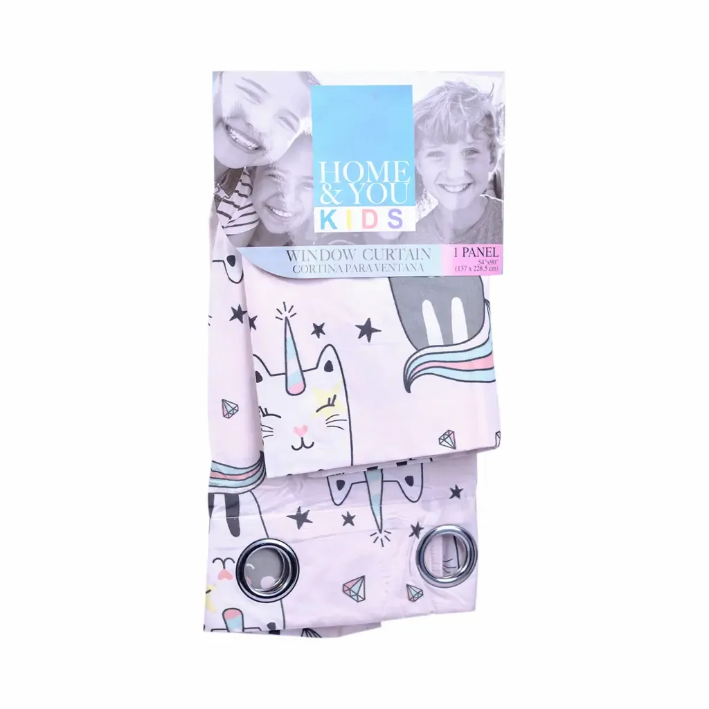 Cortina Infantil Rosa Diseño Unicornio Con 8-Aros Home & You Kids 54X90Plg