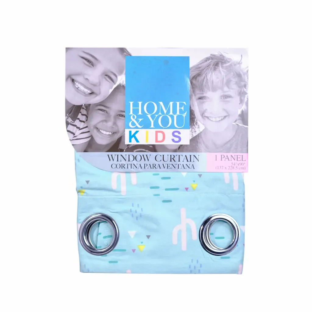 Cortina Infantil Verde Diseño Cattus Con 8-Aros Home & You Kids 54X90Plg