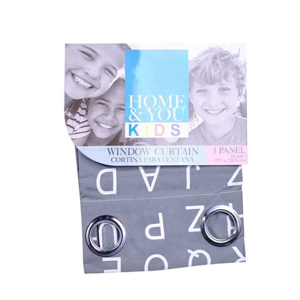 Cortina Infantil Gris Diseño Letras Blanca Con 8-Aros Home & You Kids 54X90Plg
