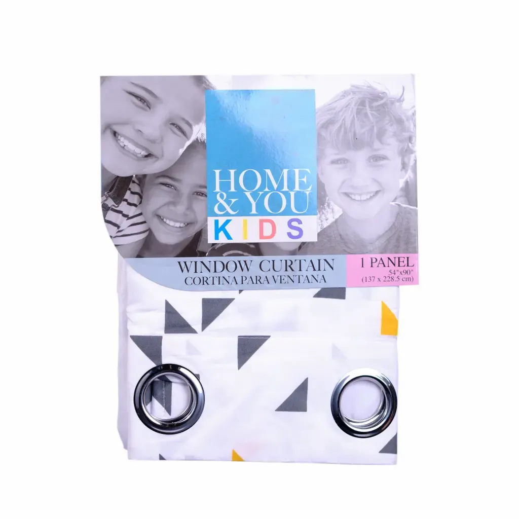 Cortina Infantil Blanca Diseño Triangulos Con 8-Aros Home & You Kids 54X90Plg