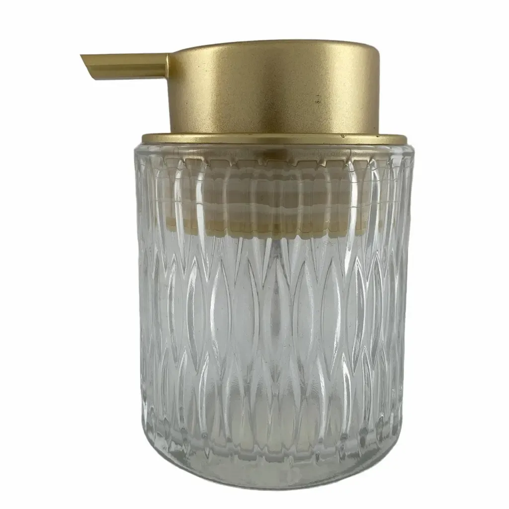 DISPENSADOR PARA JABON 200ML DORADO VIDRIO 