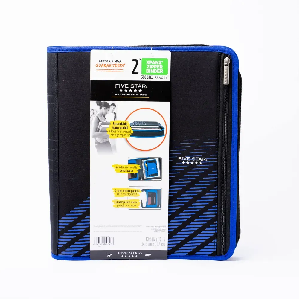 Folder Five Star Negro-Azul Con Cierre Zipper Mead 2Plg
