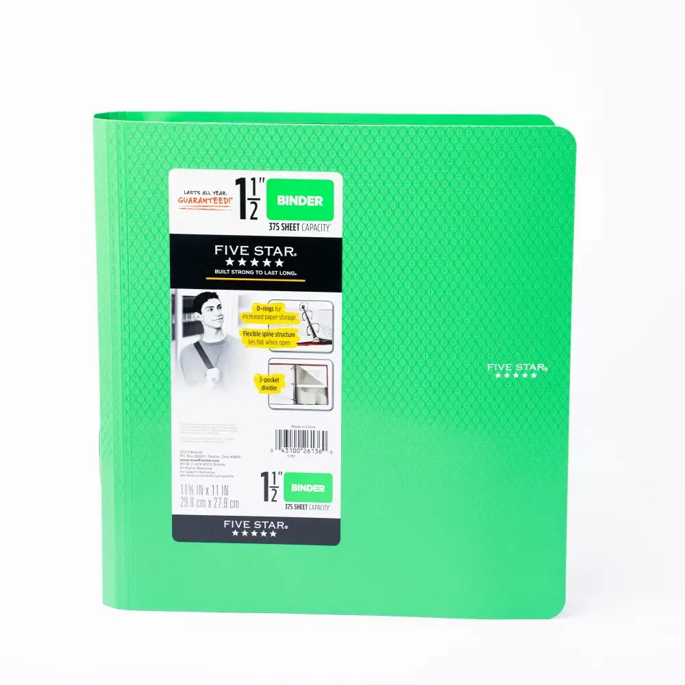 Folder Five Star Poly Verde Sin Zipper Mead 1.1/2Plg.  
