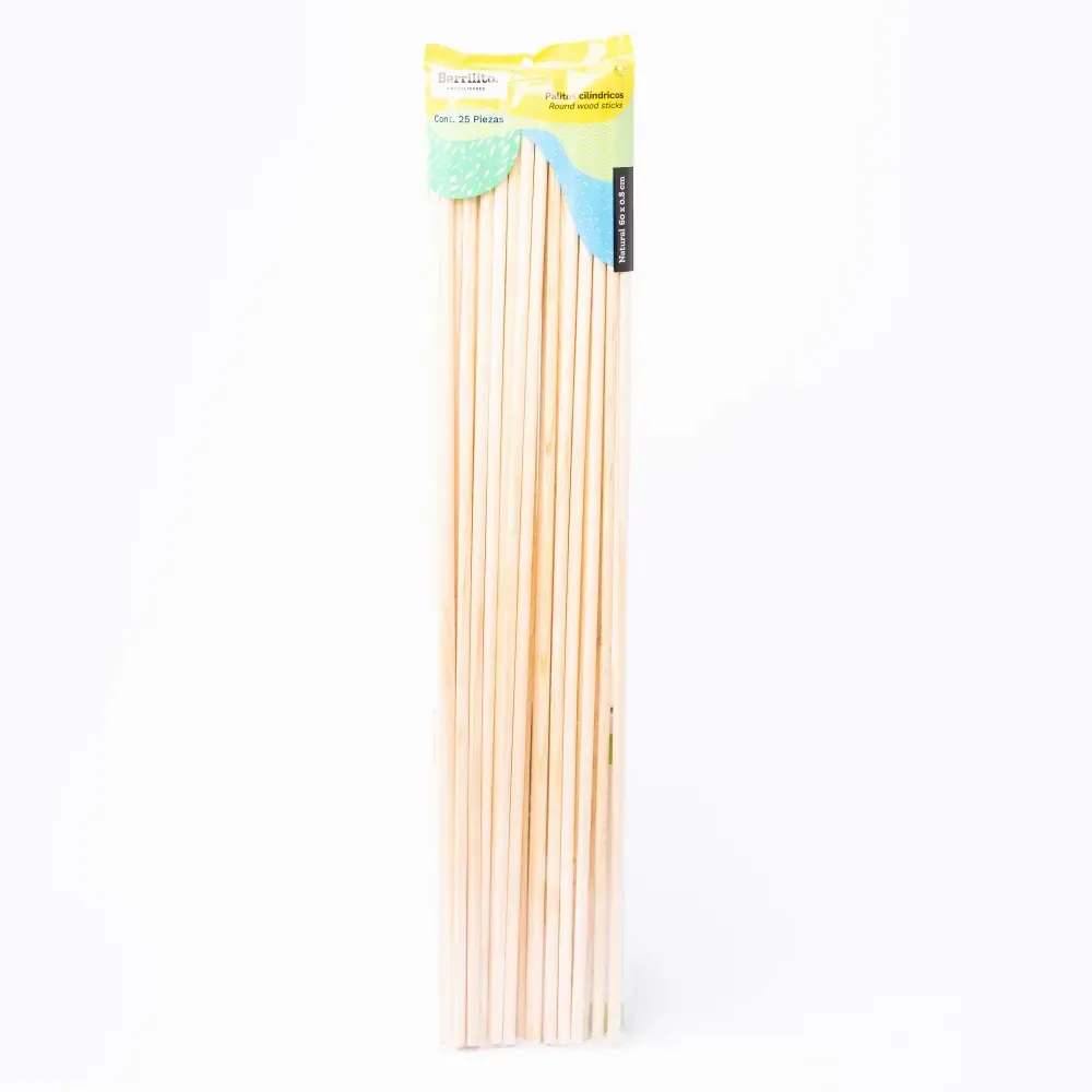 Palito Cilindrico Madera Natural Barrilito 60X0.8Mm 25-Piezas