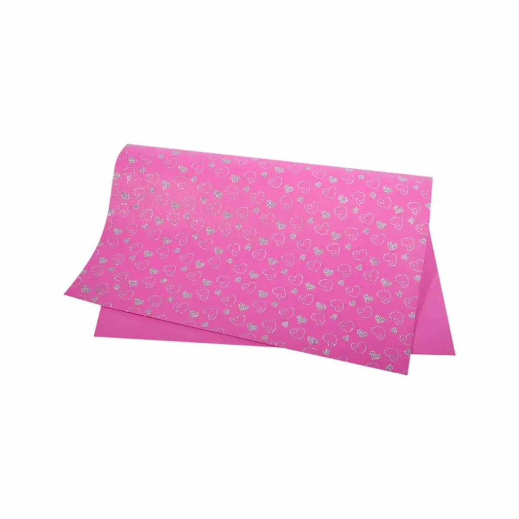 Foamy Fucsia Diseño De Corazòn Con Escarcha Plateada Pliego 50X70Cm