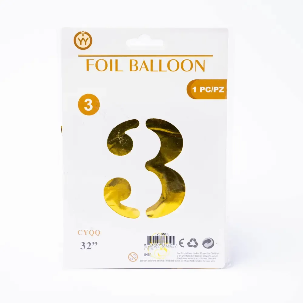 Balon #3 Dorado Para Fiestas