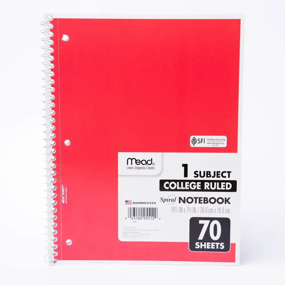 Cuaderno Espiral 1-Materia Rayado Colores Surtido Mead 70-Hojas