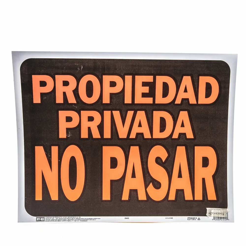 Rotulo Hy-Ko Plast.21410 19X15 plg Propiedad Privada No Pasar