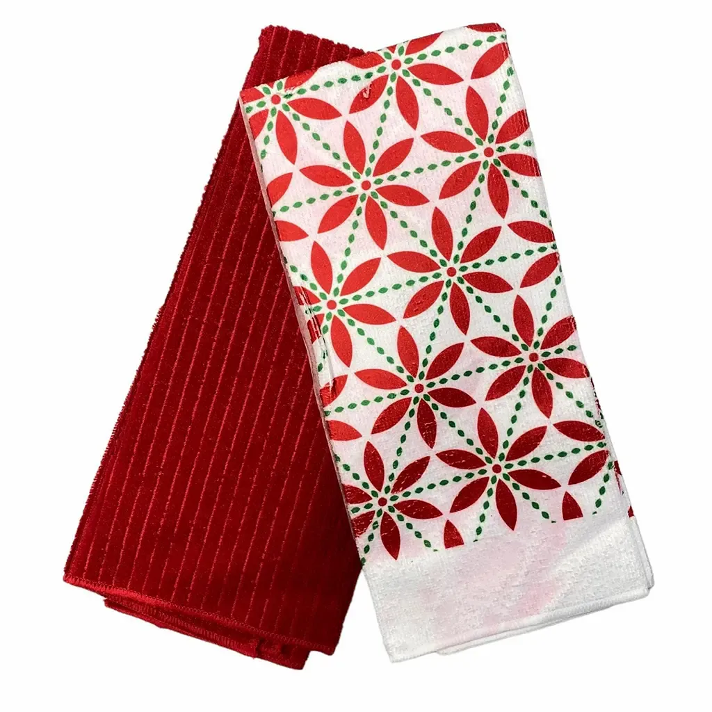 TOALLA PARA BAÑO NAVIDAD 2 PIEZAS 63X38CM PONSETIA BLANCO ROJO VERDE
