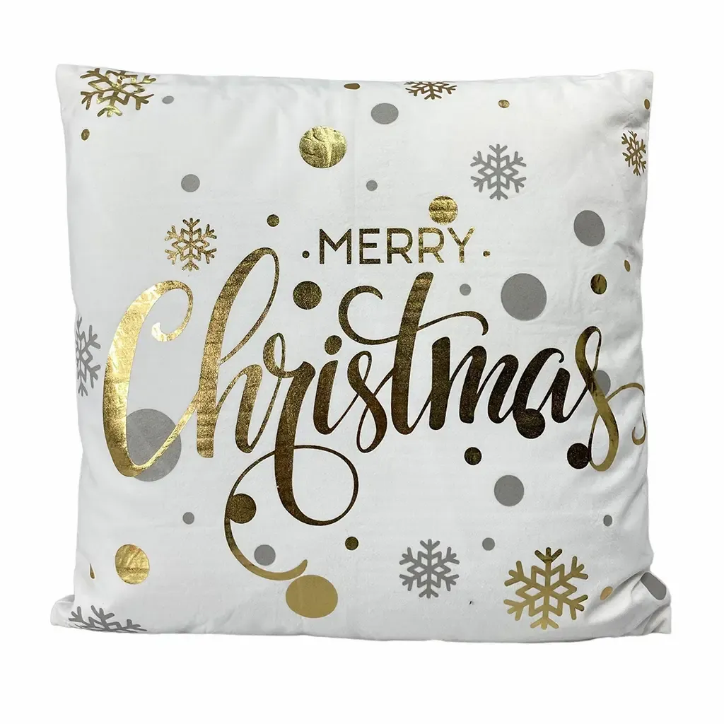 COJIN NAVIDAD 45X45X4CM MERRY CHRISTMAS CON COPO BLANCO DORADO