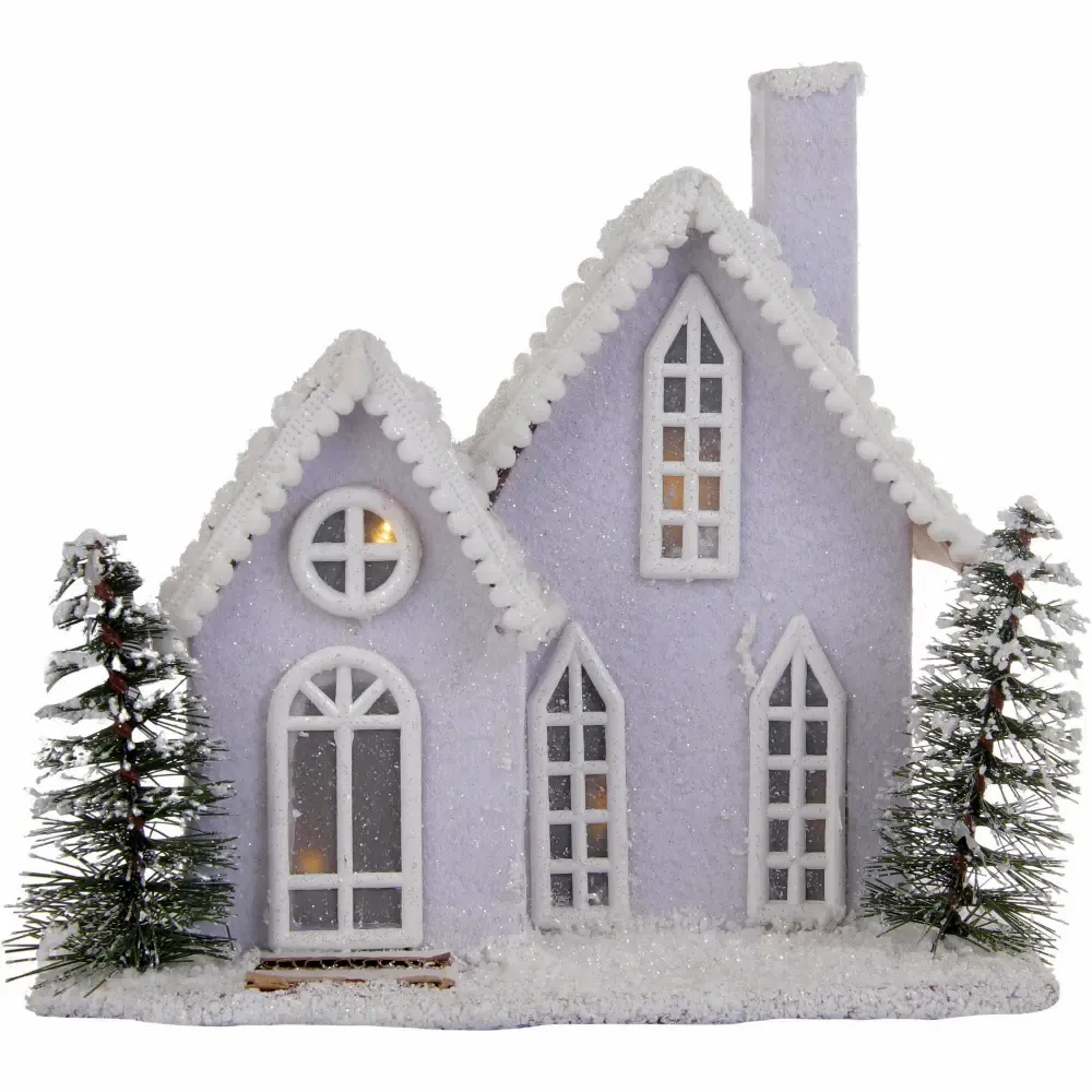 Adorno Navideño Casa Con Luz Led 23X16X22.5Cm Blanco Plateado