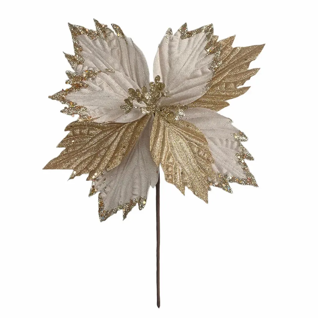 FLOR ARTIFICIAL NAVIDAD 28X28X25CM BEIGE DORADO ESCARCHADO