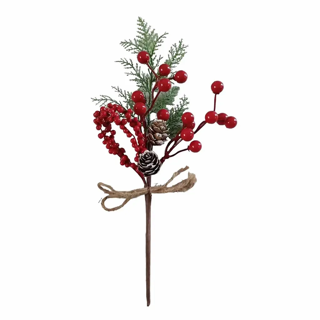PLANTA ARTIFICIAL NAVIDAD RAMA 36X5X3CM CHERRY CON BELLOTA ROJO VERDE