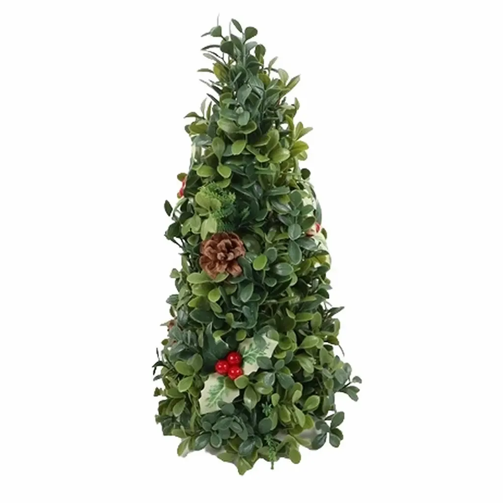 ADORNO NAVIDAD ARBOL 15X15X35CM VERDE CON CHERRY Y BELLOTA
