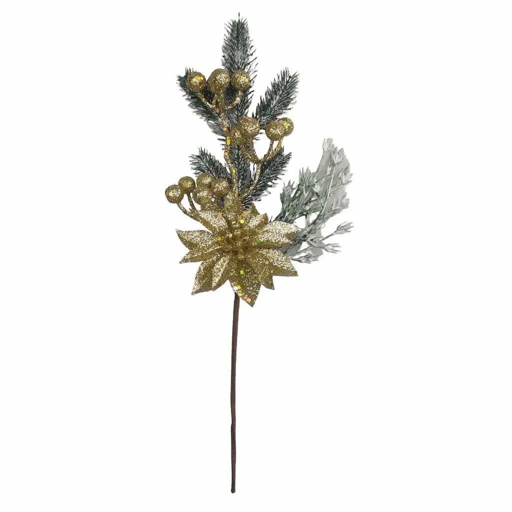 ADORNO NAVIDAD RAMA 37X5X3CM DORADO CON FLOR
