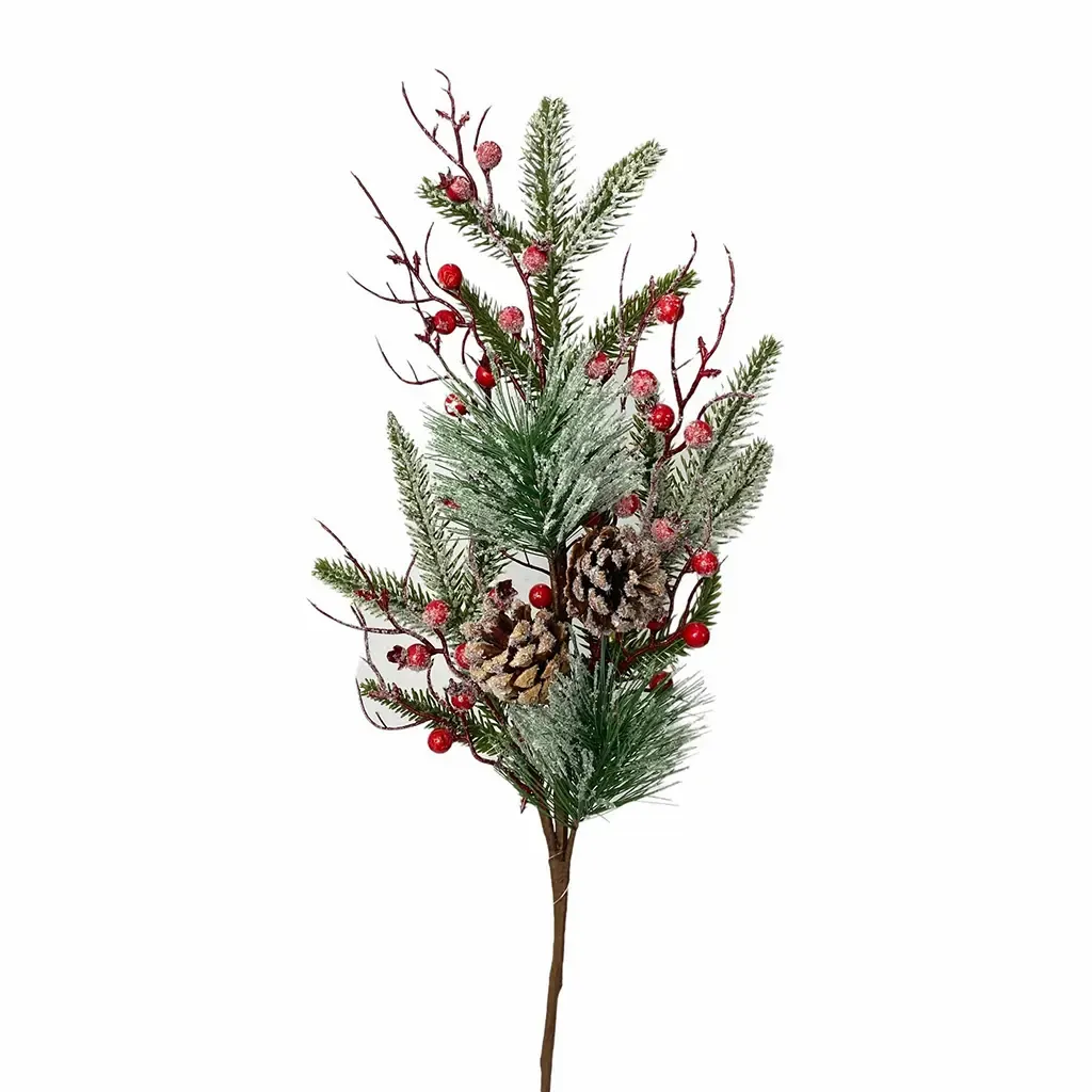 ADORNO NAVIDAD RAMA 6X27X80CM VERDE CON CHERRY Y BELLOTA