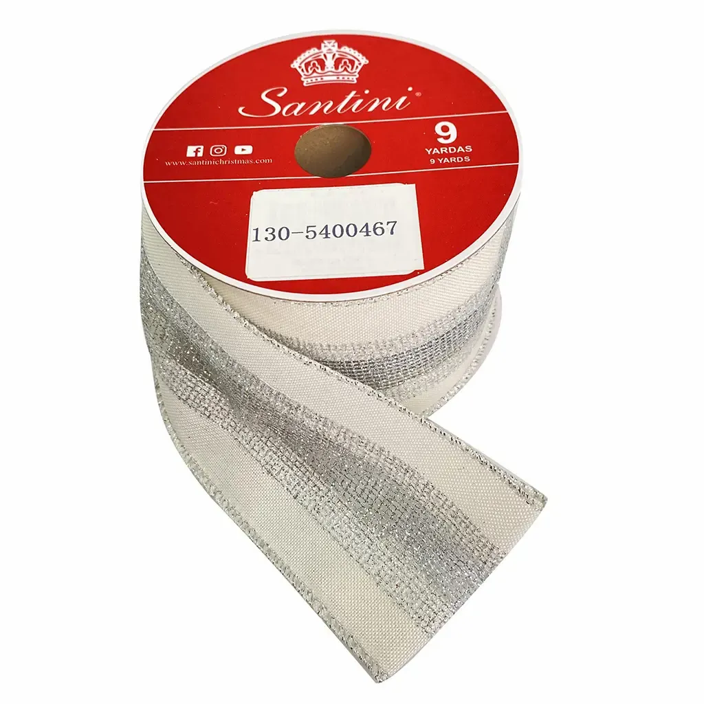 CINTA NAVIDAD 6.3CMX9YDS BLANCO PLATEADO