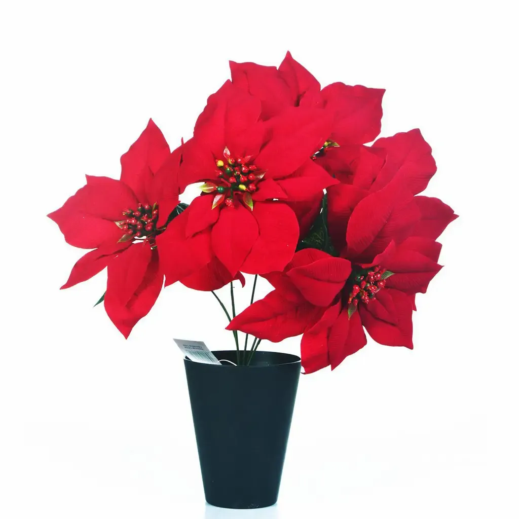 PLANTA ARTIFICIAL NAVIDAD POINSETIA 37CM ROJO CON MACETERA 