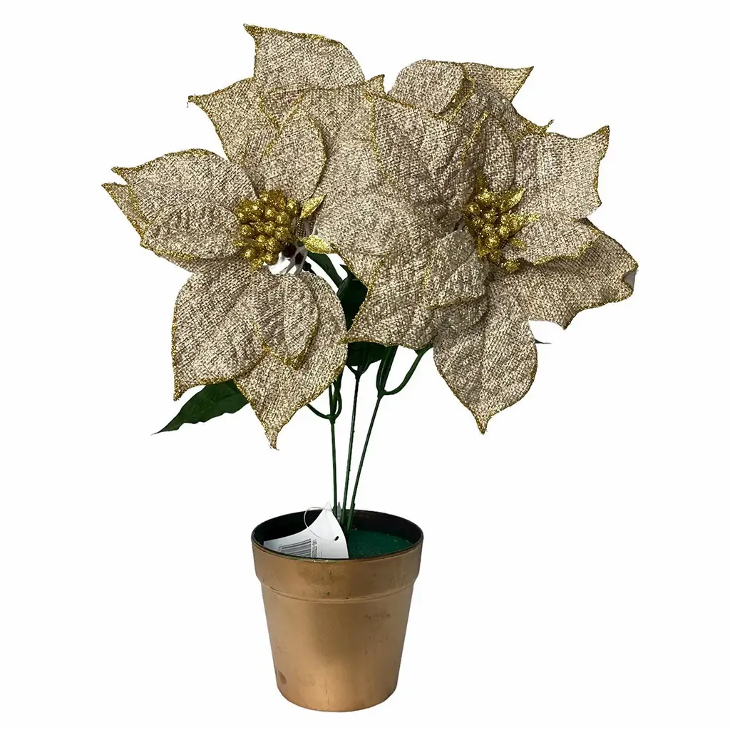 PLANTA ARTIFICIAL NAVIDAD POINSETIA 36X60X13CM DORADO CON MACETERA 